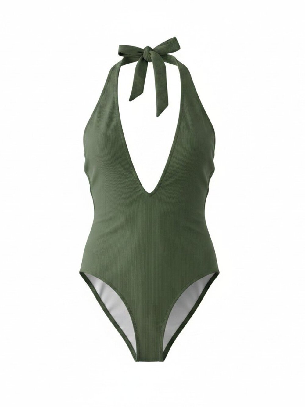 Olive Halter V-Neck One-Piece Swimsuit - Women Swim